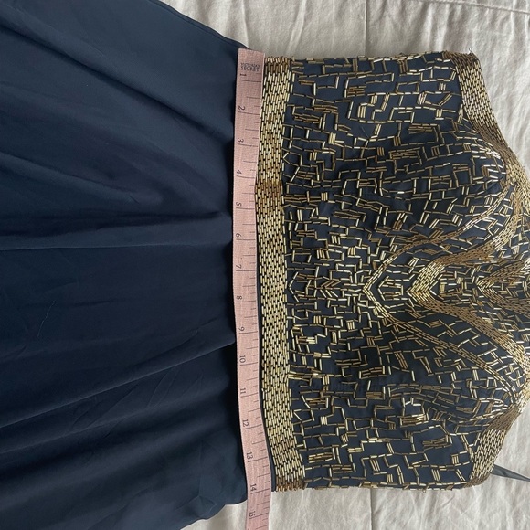 NWT Alyce Paris 60043 Gold Beaded Halter Chiffon Maxi Dress 6 Navy Prom Neutral - Picture 9 of 11